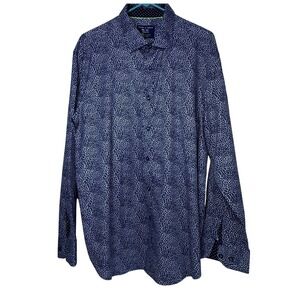 Society of Threads Men's XXL Regular Fit Navy White‎ Dot Button Up Shirt Modern